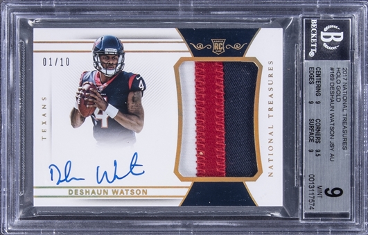 2017 Panini National Treasures #169 Deshaun Watson Signed Rookie Patch Card (#01/10) - BGS MINT 9/BGS 10